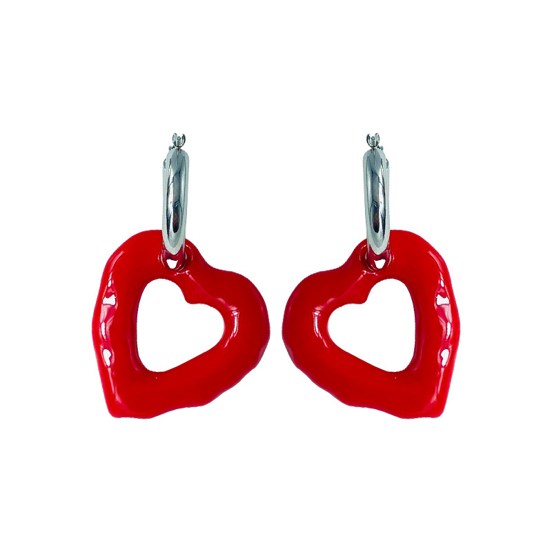 Qiao Men Original National Style Design Heart-Shaped Circle Earrings Chinese Red New Year Earrings Donut Love Heart Earrings Female