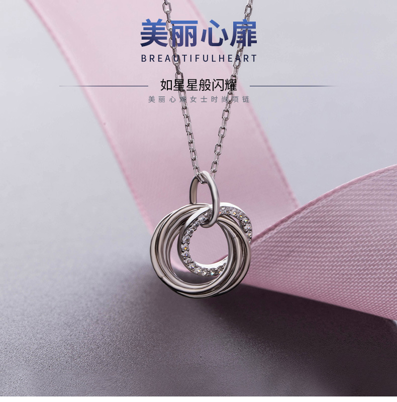 SOURCE Factory Exclusive for Cross-Border S925 Sterling Silver Hand-Made Circle Ring Buckle Pendant Grandmother Mother Daughter Necklace