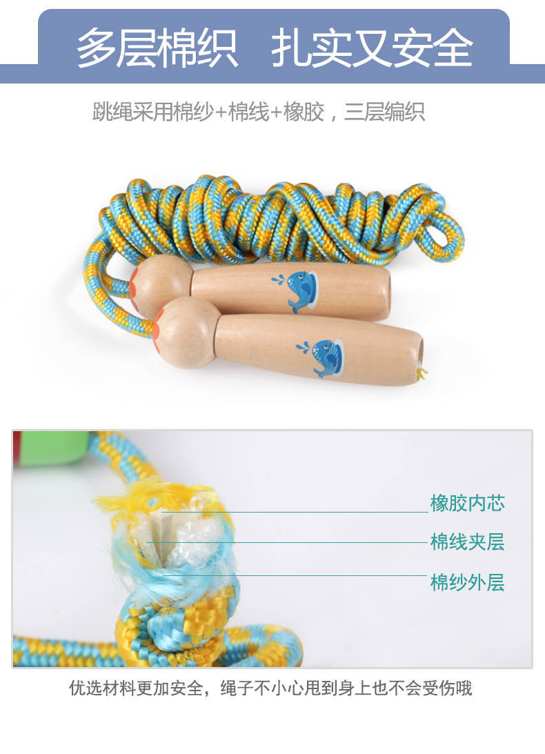 Rope Skipping Children's Wooden Elementary School Sports Beginners Girl's and Boy's Children's Jumping Rope Kindergarten Adjustable Toys
