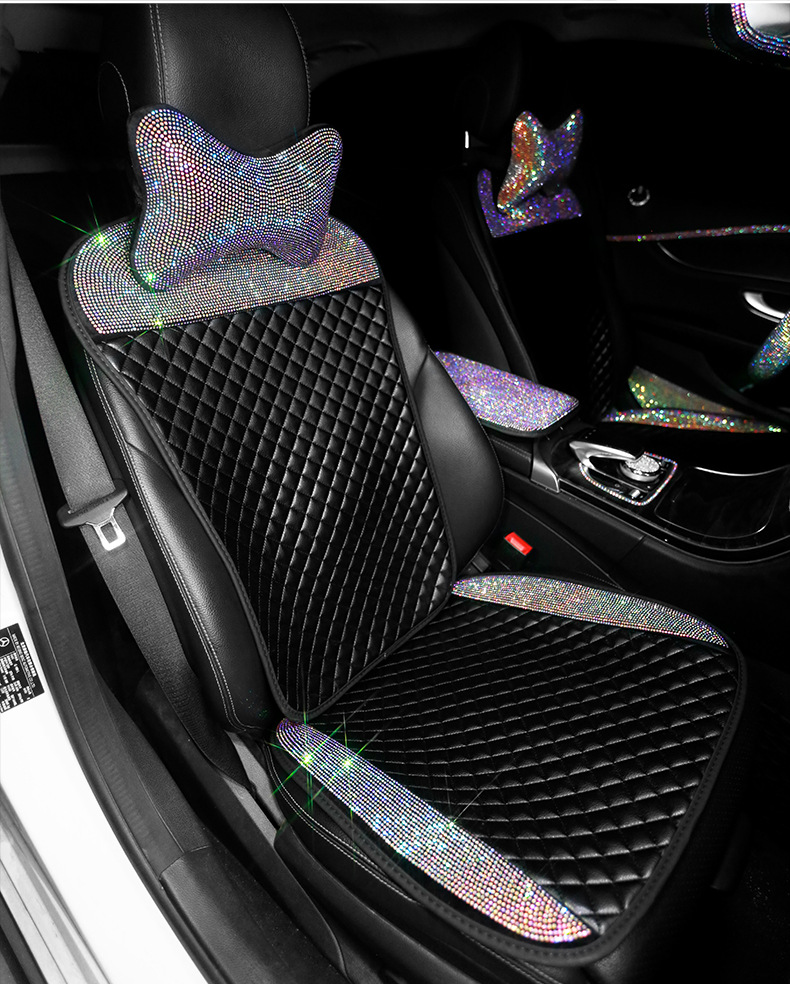 Car Cushion Non-Slip Four Seasons Small Three-Piece Diamond-Embedded Small Waist Leather Breathable Cool Pad Single Piece Rear Seat Cushion for Women Car Cushion Non-Slip Four Seasons Small Three-Piece Diamond-Embedded Small Waist Leather Breathable Cool Pad Single Piece Rear Seat Cushion for Women
