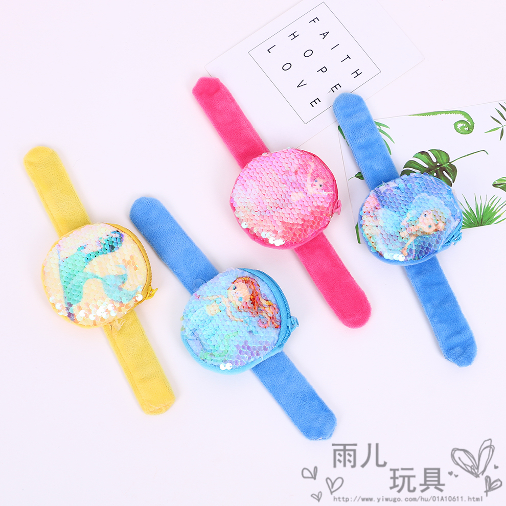 Cartoon Sequins Mermaid Hand Strap Plush Circle Ring Pop Wrist Decoration Children&#039;s Cute Coin Purse Bracelet Festival