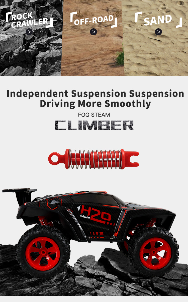 HR Remote Control Cool Light Spray Car Four-Way Remote Control Rock Crawler Remote Control Traffic Jam off-Road Stunt Car