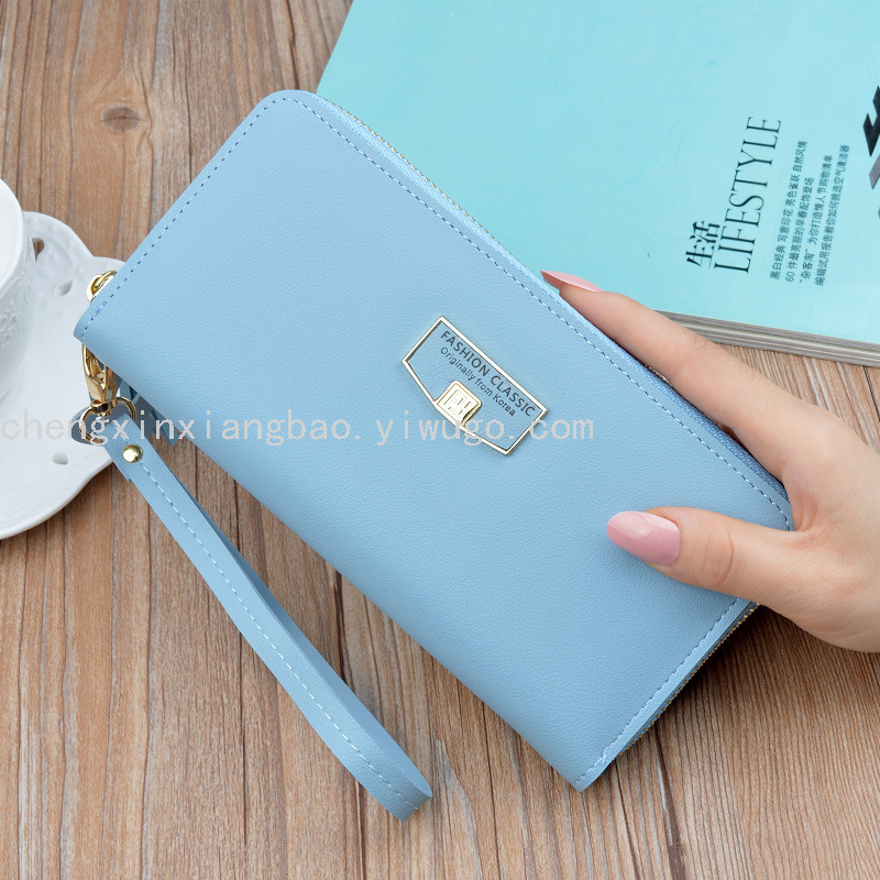 Women's Wallet Single-Pull Bag Fashion Women's Bag Pu Large Clutch Simple Zipper Wallet Wrist Strap Mobile Phone Bag