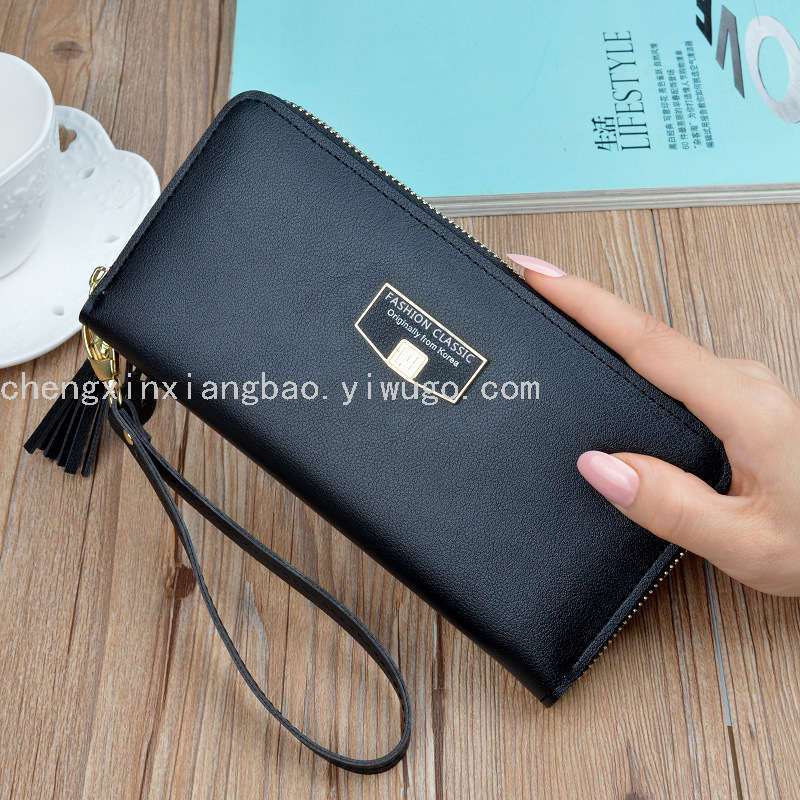 Women's Wallet Single-Pull Bag Fashion Women's Bag Pu Large Clutch Simple Zipper Wallet Wrist Strap Mobile Phone Bag
