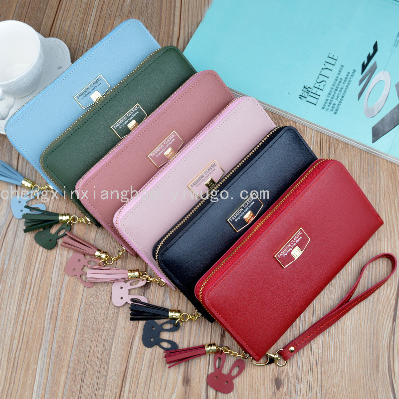 Women's Wallet Single-Pull Bag Fashion Women's Bag Pu Large Clutch Simple Zipper Wallet Wrist Strap Mobile Phone Bag