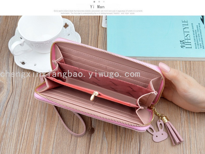 Women's Wallet Single-Pull Bag Fashion Women's Bag Pu Large Clutch Simple Zipper Wallet Wrist Strap Mobile Phone Bag