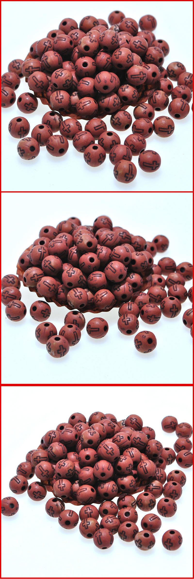 Children's DIY Acrylic Beads 8mm Imitation Wood Background Black Word Cross Beads Puzzle Bracelet Wrist Ring Scattered Beads
