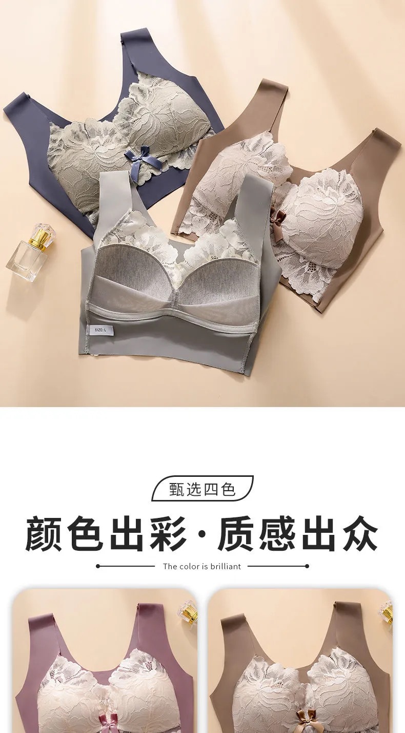Women's Large Size Underwear for Plump Mm200 kg Fixed Coaster Lace Beautiful Back Push up Breast Holding Seamless Wireless Bra Women's Large Size Underwear for Plump Mm200 kg Fixed Coaster Lace Beautiful Back Push up Breast Holding Seamless Wireless Bra