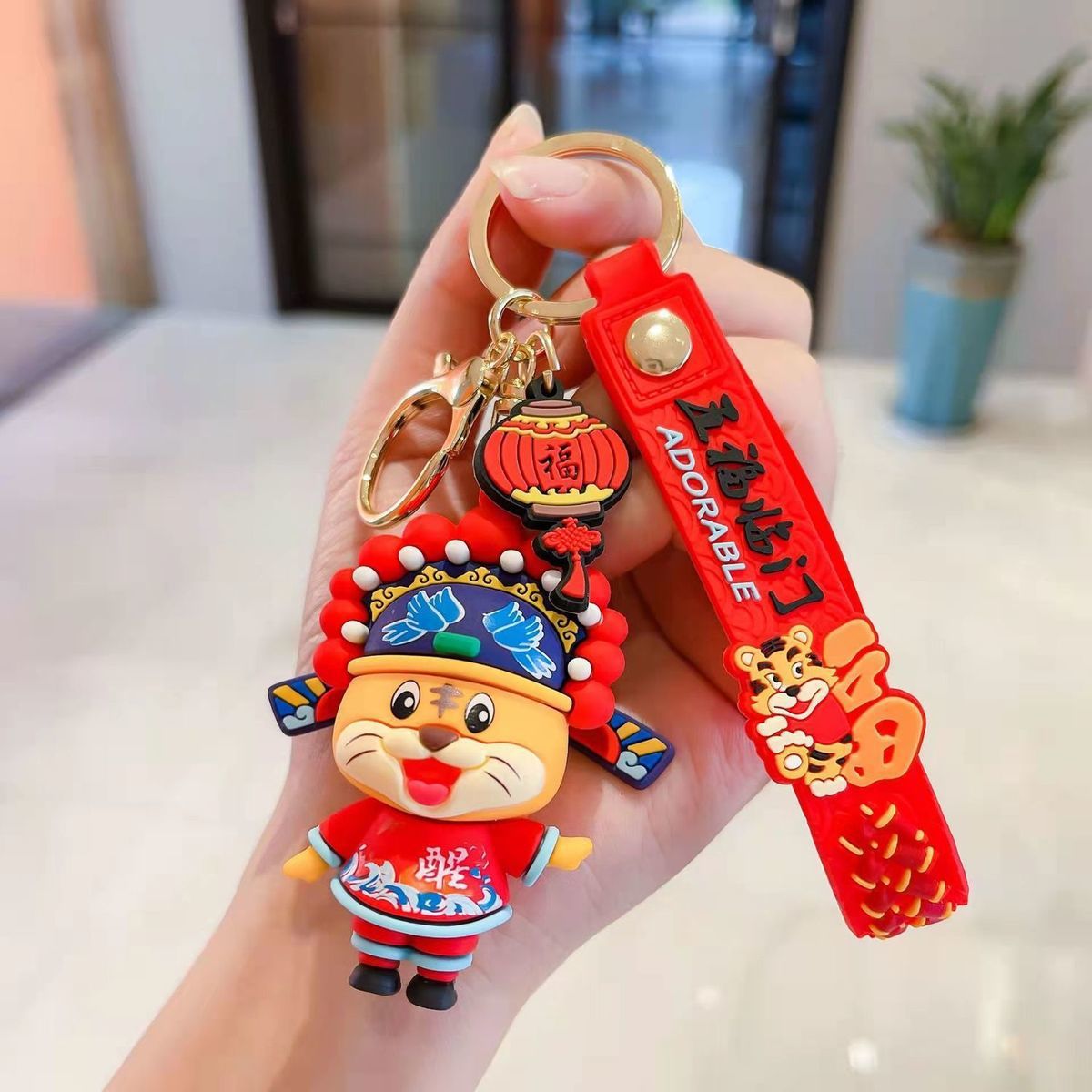 2022 Year of the Tiger Mascot God of Wealth Trendy Cool Keychain Internet Celebrity Tiger Car Couple Schoolbag Pendant Birthday Gift
