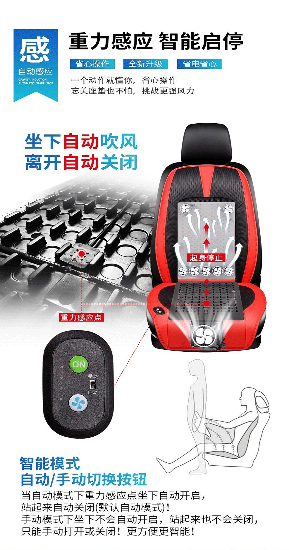 2021 Style 8 Fan Ventilation Fan Cushion with Massage Car Fan Cushion Summer Blowing Cool Wind Seat Cushion