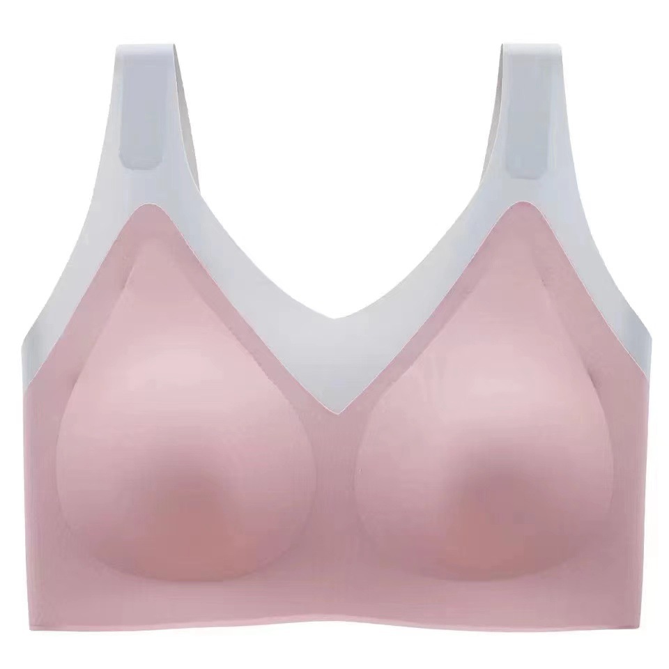 New Latex Underwear 1.0 Small Chest Push up Non-Steel Ring Oxygen-Free Seamless Underwear Contrast Color Beauty Back Exercise Bra Women