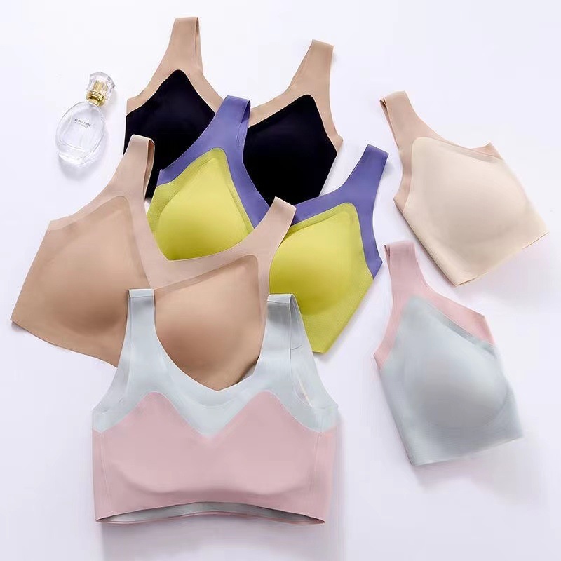 New Latex Underwear 1.0 Small Chest Push up Non-Steel Ring Oxygen-Free Seamless Underwear Contrast Color Beauty Back Exercise Bra Women
