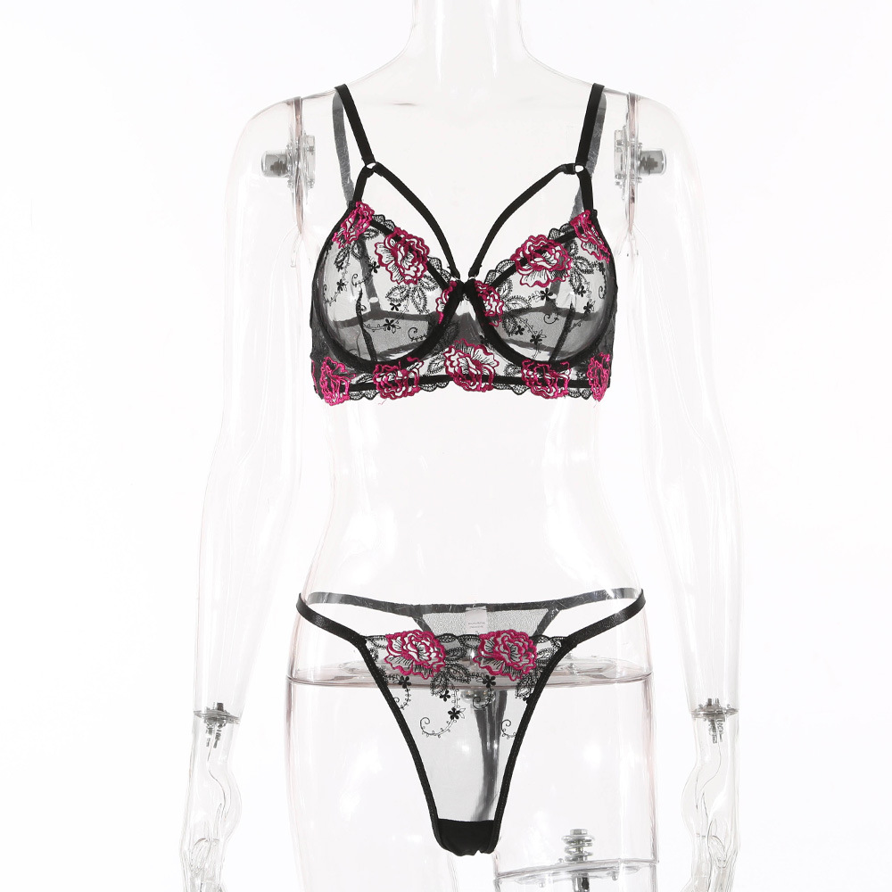 Shantou Dongzhoutai Knitted European and American Style Lace Embroidered Hollow-out Sexy Belt Steel Ring Push up Underwear 14484