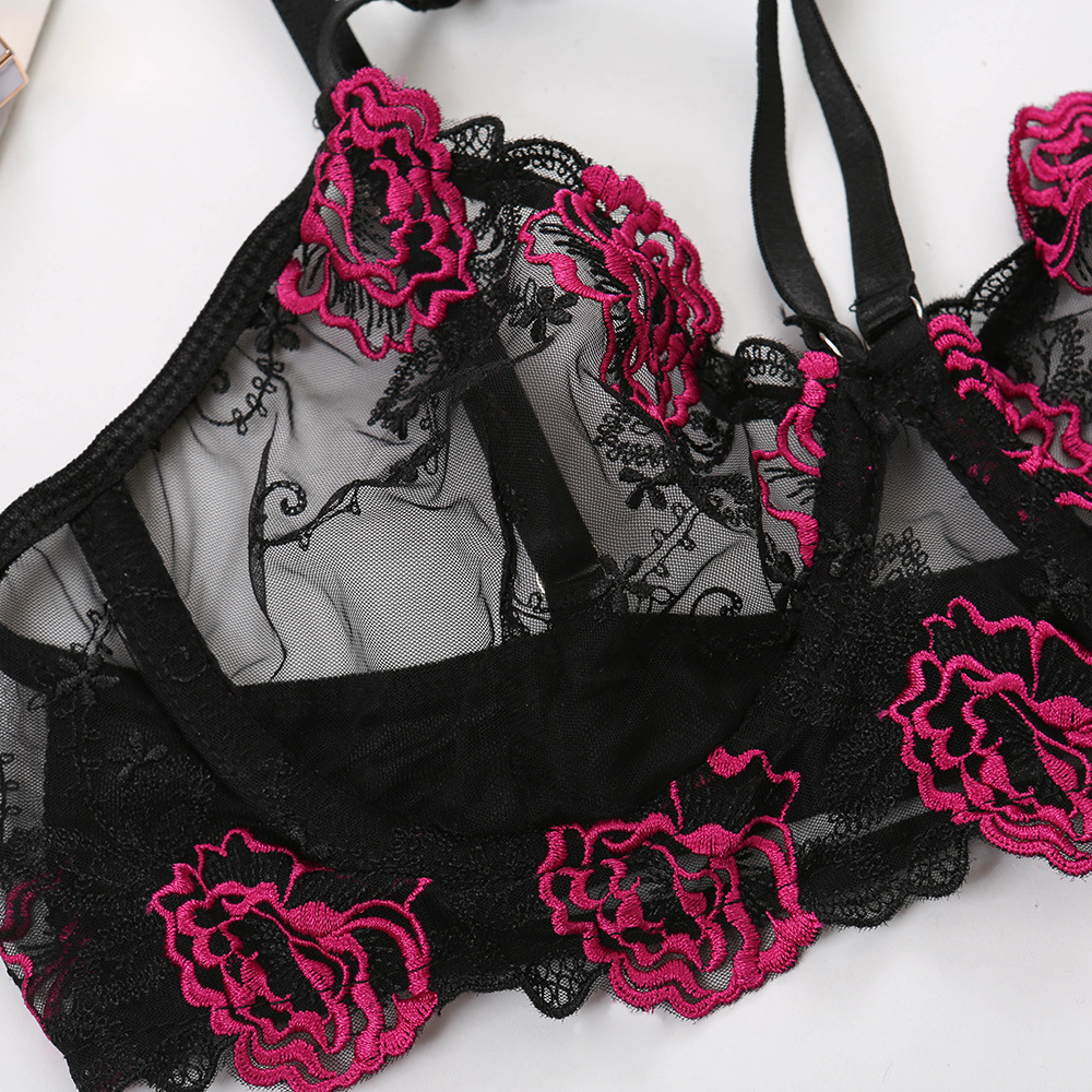Shantou Dongzhoutai Knitted European and American Style Lace Embroidered Hollow-out Sexy Belt Steel Ring Push up Underwear 14484