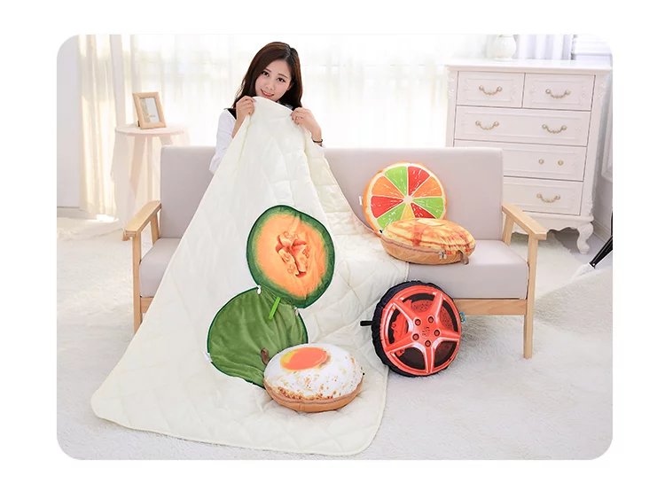 Fruit car pillow quilt dual use sofa cushion by office lunch break folding pillow air conditioning summer cool quilt