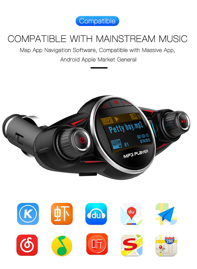 Bt08 New Big Eyes Double Head FM Car Bluetooth MP3 Double Knob Cool Light Large Screen Display Voltage Bt08 New Big Eyes Double Head FM Car Bluetooth MP3 Double Knob Cool Light Large Screen Display Voltage