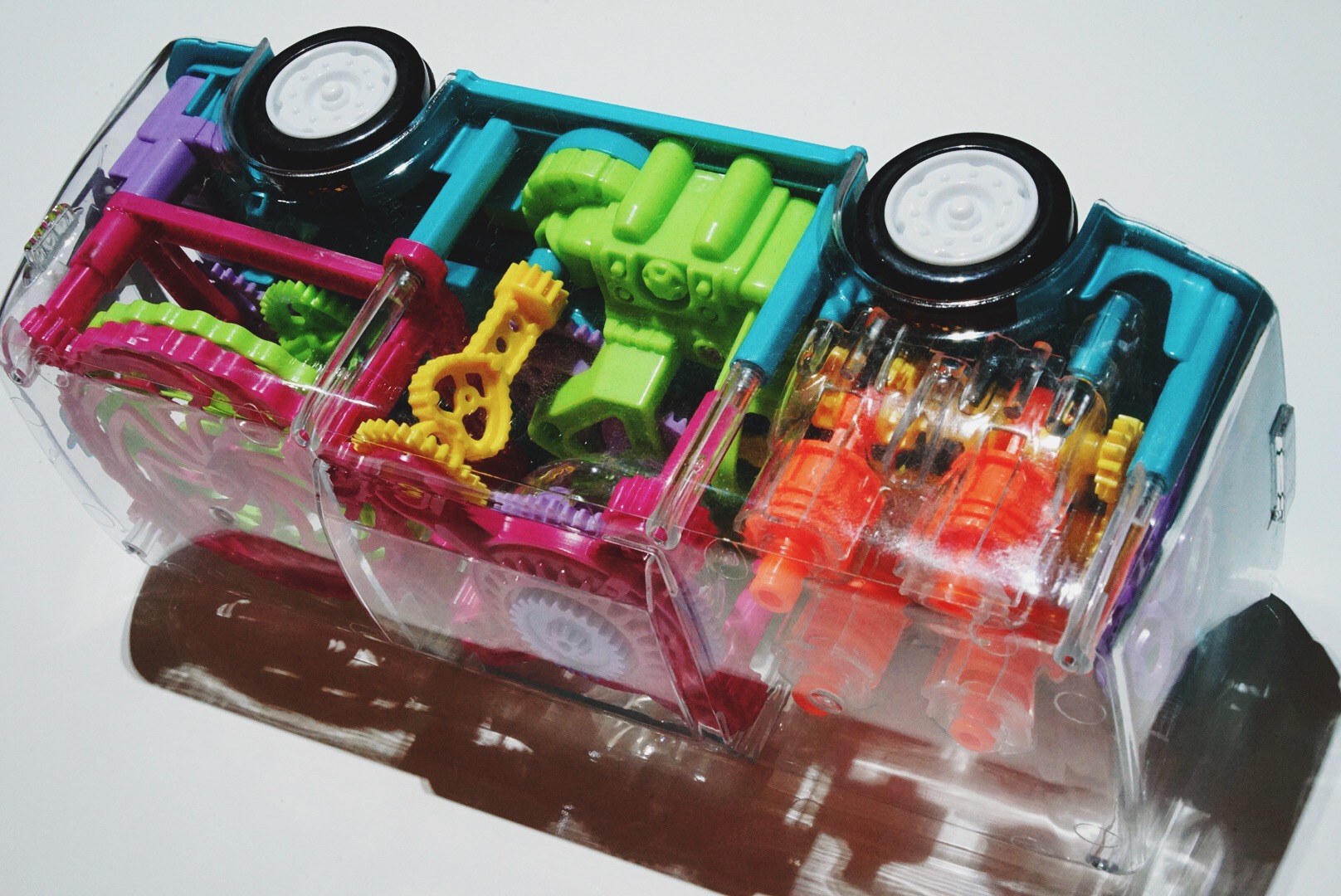Cool Light Music Rotating Electric Bus Young Children Universal Gear Simulation Transparent Model Toy Car