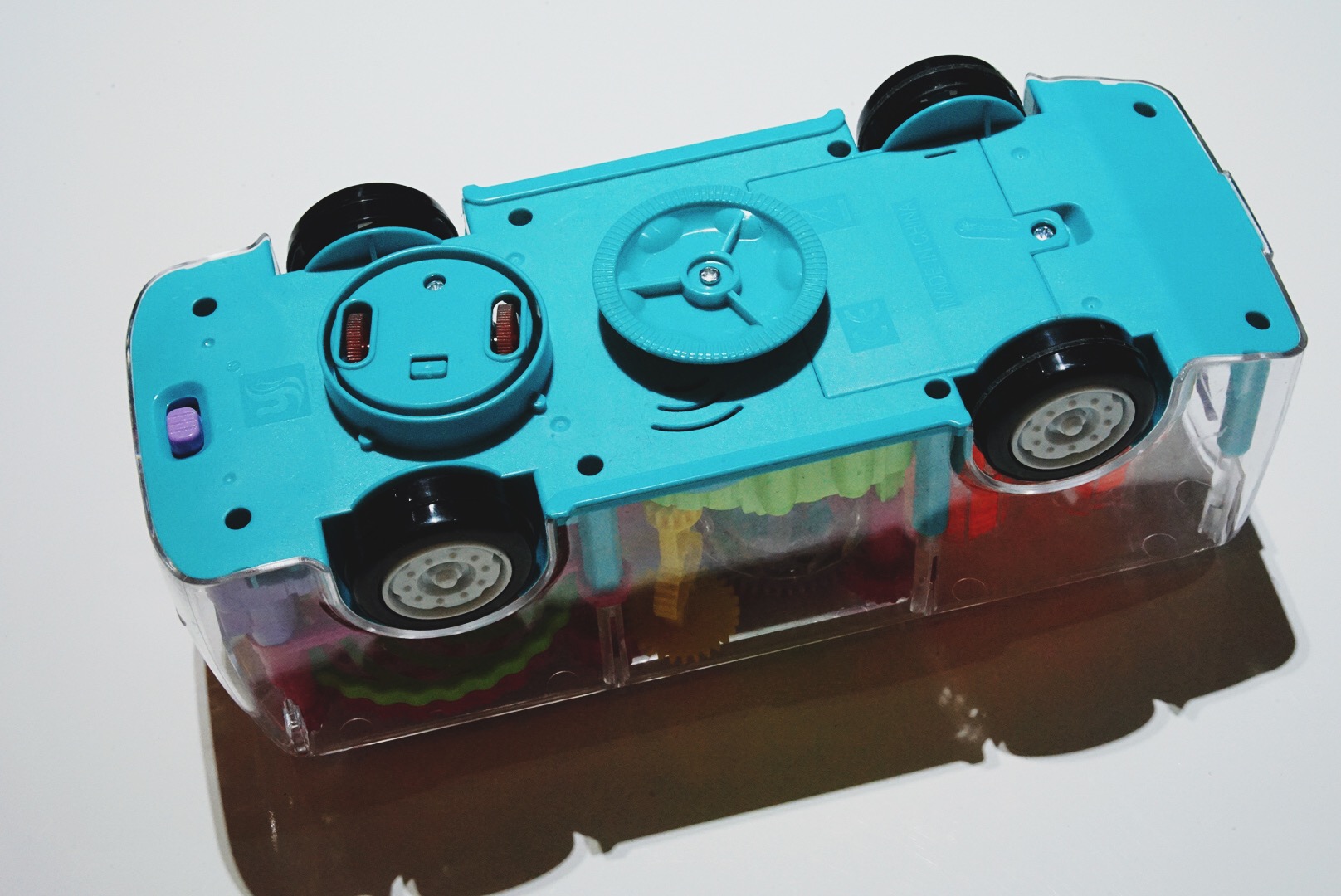 Cool Light Music Rotating Electric Bus Young Children Universal Gear Simulation Transparent Model Toy Car