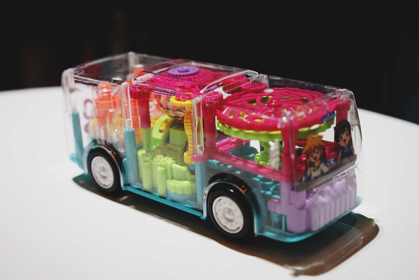 Cool Light Music Rotating Electric Bus Young Children Universal Gear Simulation Transparent Model Toy Car