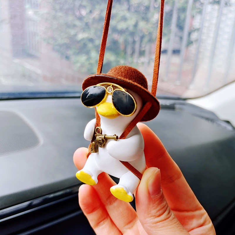 Pistol Cowboy Duck Car Rearview Mirror Pendant Decoration Super Cool Revolver Duck Anime Car Decoration Pendant