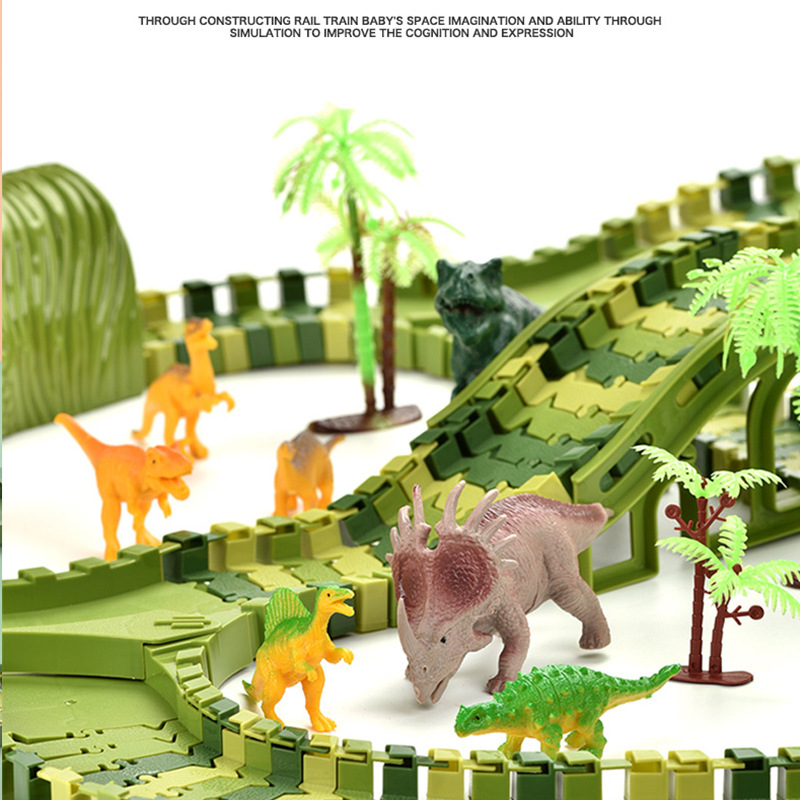 Cross-Border Hot Dinosaur Electric Car Track Park Fun Roller Coaster Cave Variety DIY Stitching Children&#039;s Toys