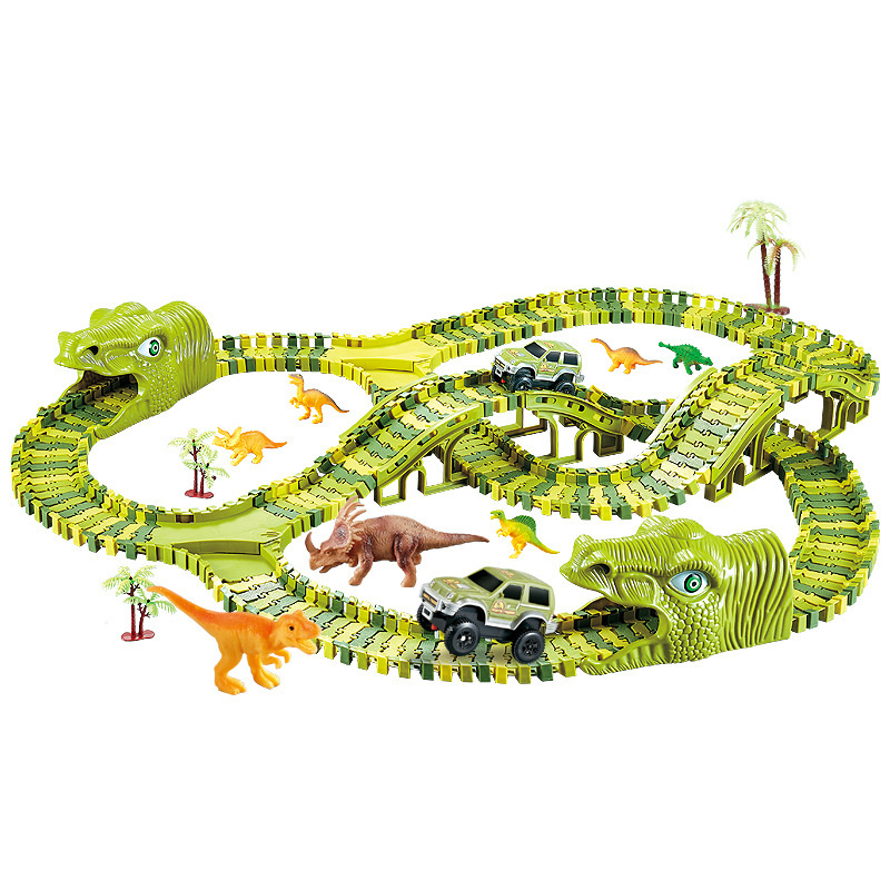 Cross-Border Hot Dinosaur Electric Car Track Park Fun Roller Coaster Cave Variety DIY Stitching Children&#039;s Toys