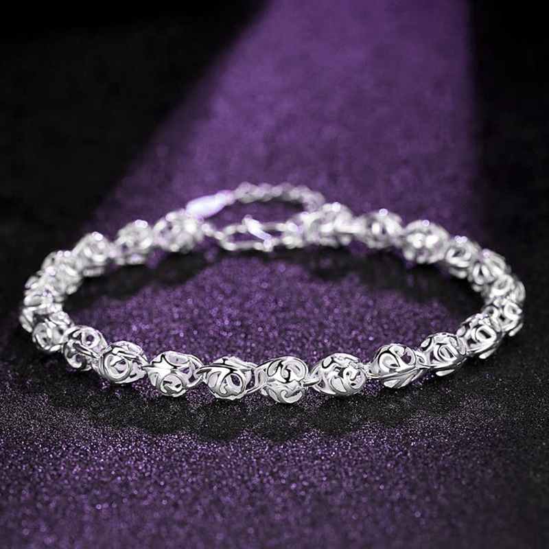 Round Beads Diet Balls Silver Plated Bracelet Female Fortune Roller Ball Hand Ring Korean Silver Jewelry Wholesale Hollow Ball Bracelet