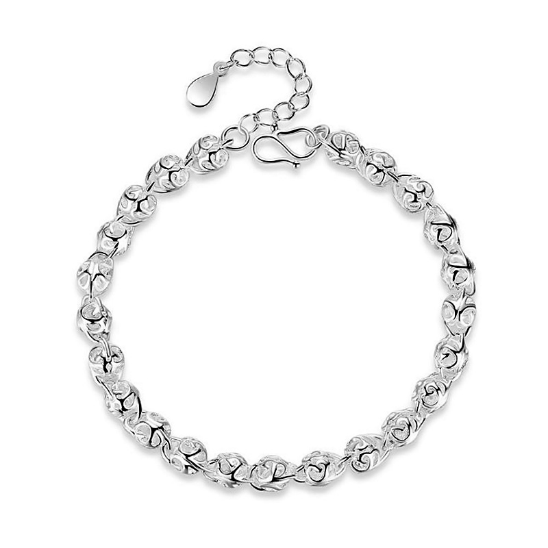 Round Beads Diet Balls Silver Plated Bracelet Female Fortune Roller Ball Hand Ring Korean Silver Jewelry Wholesale Hollow Ball Bracelet
