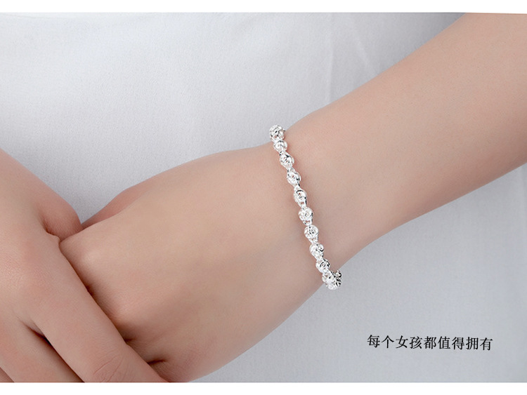 Round Beads Diet Balls Silver Plated Bracelet Female Fortune Roller Ball Hand Ring Korean Silver Jewelry Wholesale Hollow Ball Bracelet