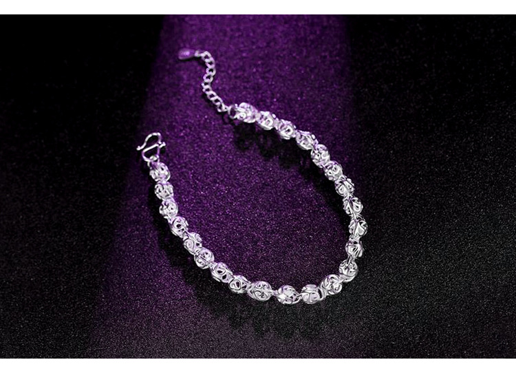 Round Beads Diet Balls Silver Plated Bracelet Female Fortune Roller Ball Hand Ring Korean Silver Jewelry Wholesale Hollow Ball Bracelet