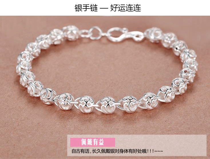 Round Beads Diet Balls Silver Plated Bracelet Female Fortune Roller Ball Hand Ring Korean Silver Jewelry Wholesale Hollow Ball Bracelet