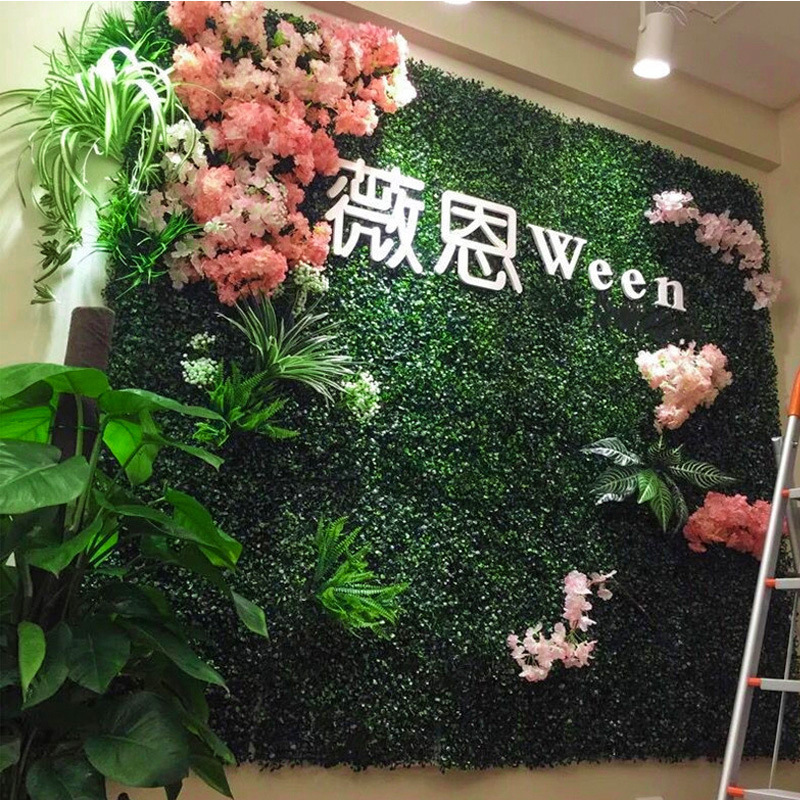 Simulation Plant Wall Eucalyptus Background Wall Plastic Fake Lawn Green Plant Wall Door Head Indoor Shop Recruiting Plants Flower Wall