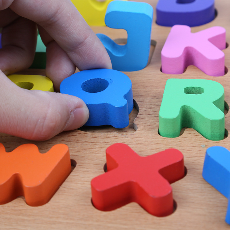 Factory Direct Sales Number Letter Hand Holding Puzzle Board Building Blocks Toy Wooden Young Children Education Early Education Teaching Aids