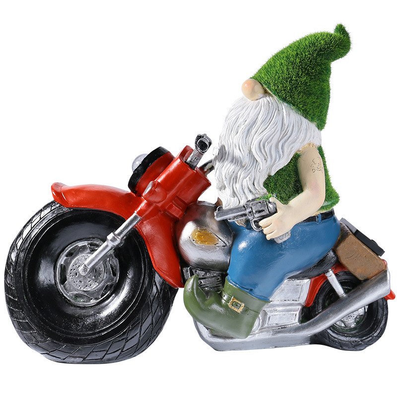 Solar Resin Crafts Flocking Dwarf Motorcycle Garden Decoration Outdoor Lawn Courtyard Resin Decorations