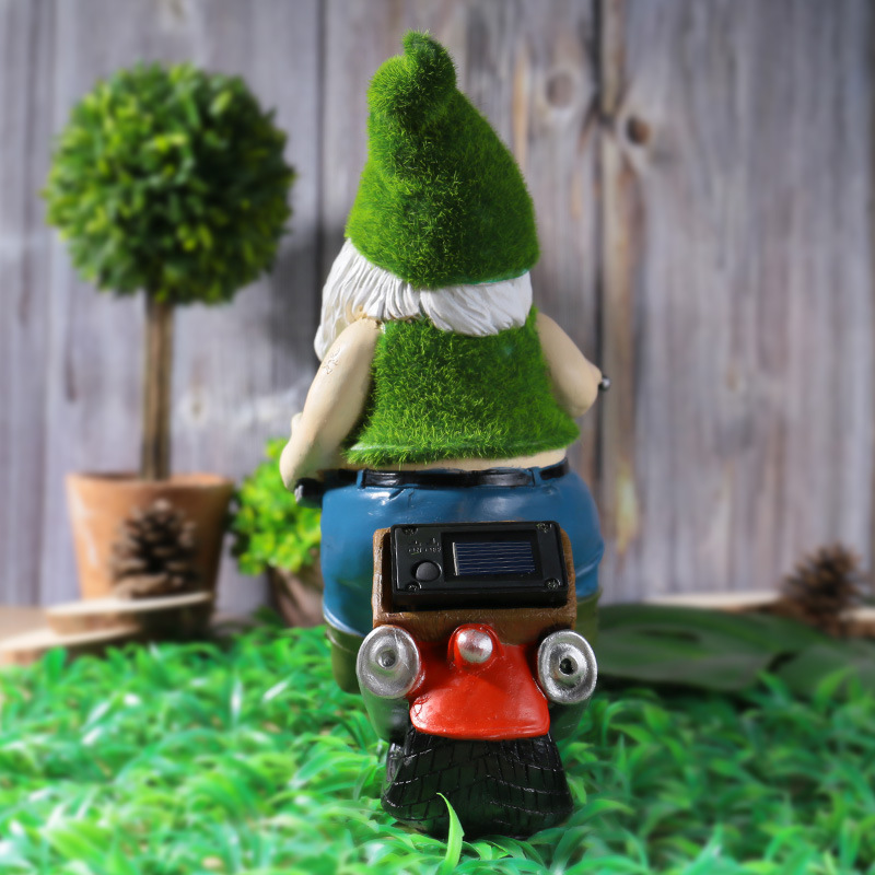 Solar Resin Crafts Flocking Dwarf Motorcycle Garden Decoration Outdoor Lawn Courtyard Resin Decorations