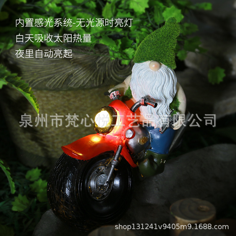 Solar Resin Crafts Flocking Dwarf Motorcycle Garden Decoration Outdoor Lawn Courtyard Resin Decorations Solar Resin Crafts Flocking Dwarf Motorcycle Garden Decoration Outdoor Lawn Courtyard Resin Decorations