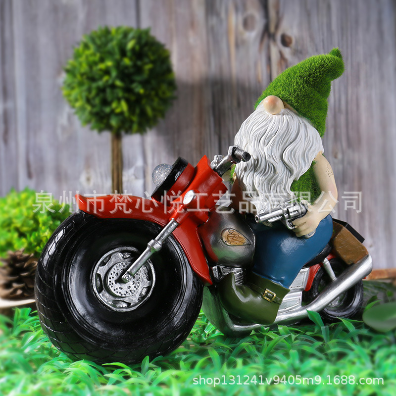 Solar Resin Crafts Flocking Dwarf Motorcycle Garden Decoration Outdoor Lawn Courtyard Resin Decorations Solar Resin Crafts Flocking Dwarf Motorcycle Garden Decoration Outdoor Lawn Courtyard Resin Decorations