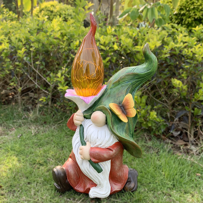 Cross-Border New Solar Energy Resin Decorations Elf Statue Garden Dwarf Dwarf Outdoor Courtyard Lawn Decoration