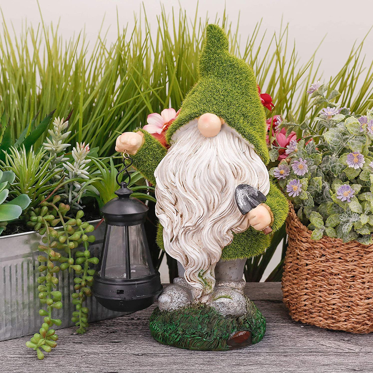Cross-Border New Solar Energy Resin Decorations Elf Statue Garden Dwarf Dwarf Outdoor Courtyard Lawn Decoration