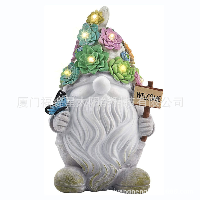 Cross-Border New Solar Energy Resin Decorations Elf Statue Garden Dwarf Dwarf Outdoor Courtyard Lawn Decoration