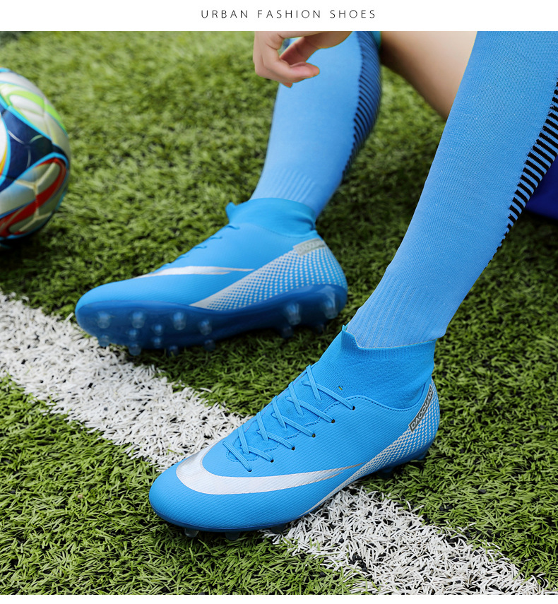 Cross-Border Soccer Shoes High-Top TF Broken Nail Artificial Lawn Skin Foot Boys and Girls AG Spike Competition Student Training Shoes Cross-Border Soccer Shoes High-Top TF Broken Nail Artificial Lawn Skin Foot Boys and Girls AG Spike Competition Student Training Shoes