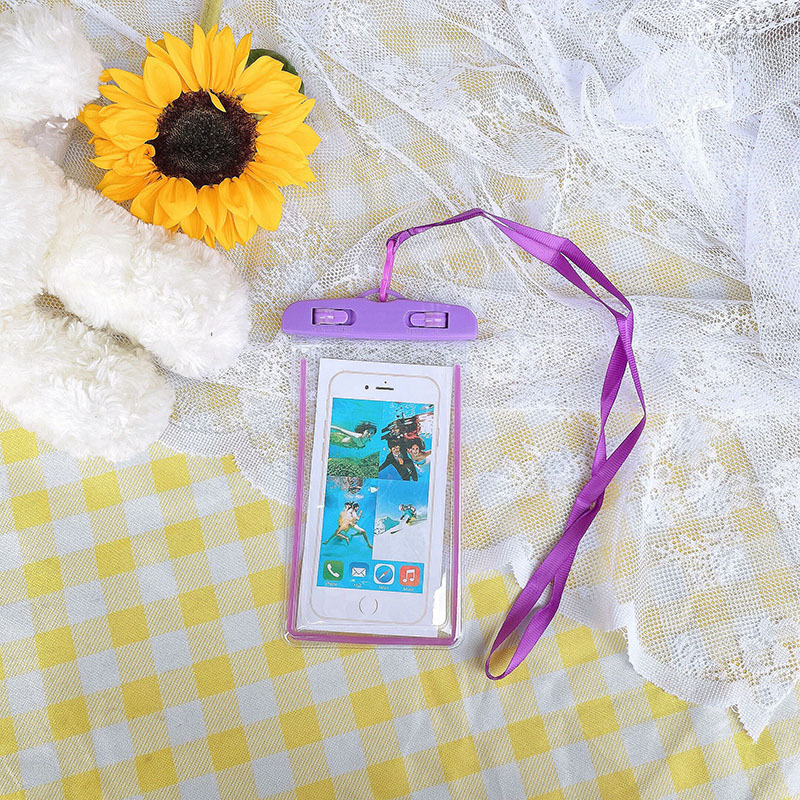 Factory Wholesale Luminous Fluorescence PVC Transparent Mobile Phone Waterproof Bag Swimming Photography Diving 6.5 Inch Waterproof Cover