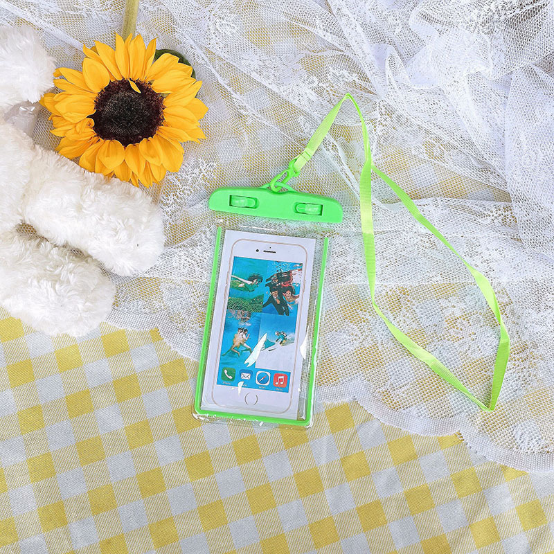 Factory Wholesale Luminous Fluorescence PVC Transparent Mobile Phone Waterproof Bag Swimming Photography Diving 6.5 Inch Waterproof Cover