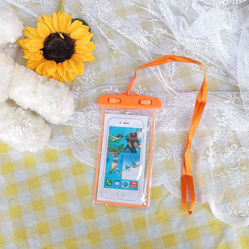 Factory Wholesale Luminous Fluorescence PVC Transparent Mobile Phone Waterproof Bag Swimming Photography Diving 6.5 Inch Waterproof Cover