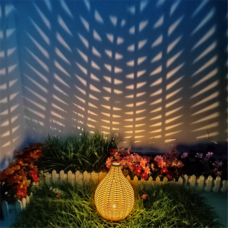 2022 New Handmade Creative Woven Rattan Solar Lawn Projection Lamp Garden Hanging Lamp Festival Lantern Lawn Lamp