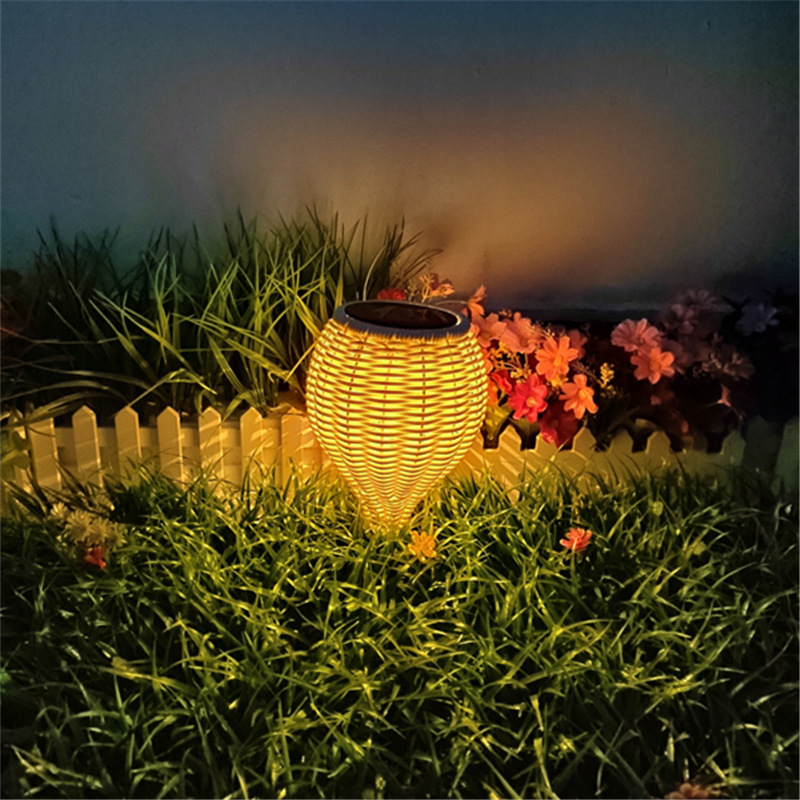 2022 New Handmade Creative Woven Rattan Solar Lawn Projection Lamp Garden Hanging Lamp Festival Lantern Lawn Lamp
