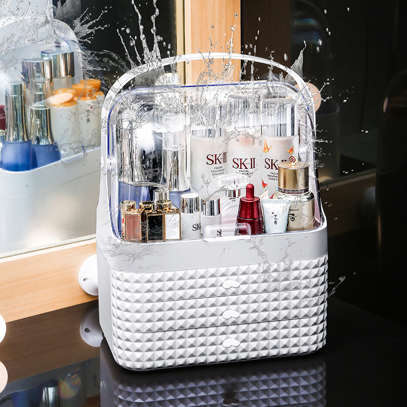 2019 new acrylic large capacity cosmetic box home storage cosmetics storage hard shell box dustproof and waterproof