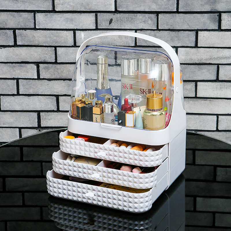 2019 new acrylic large capacity cosmetic box home storage cosmetics storage hard shell box dustproof and waterproof
