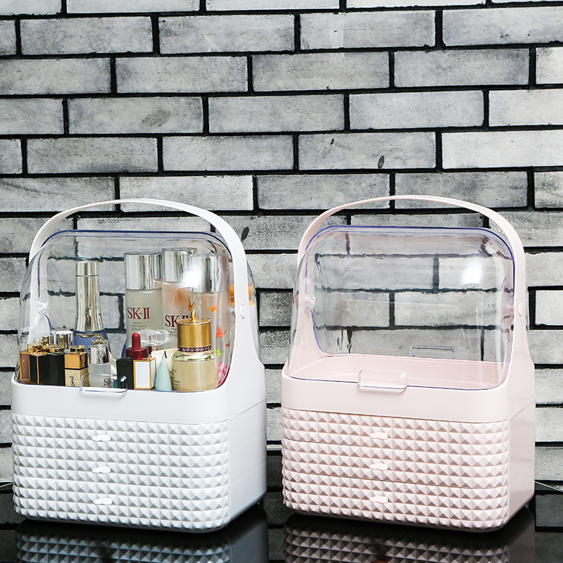 2019 new acrylic large capacity cosmetic box home storage cosmetics storage hard shell box dustproof and waterproof