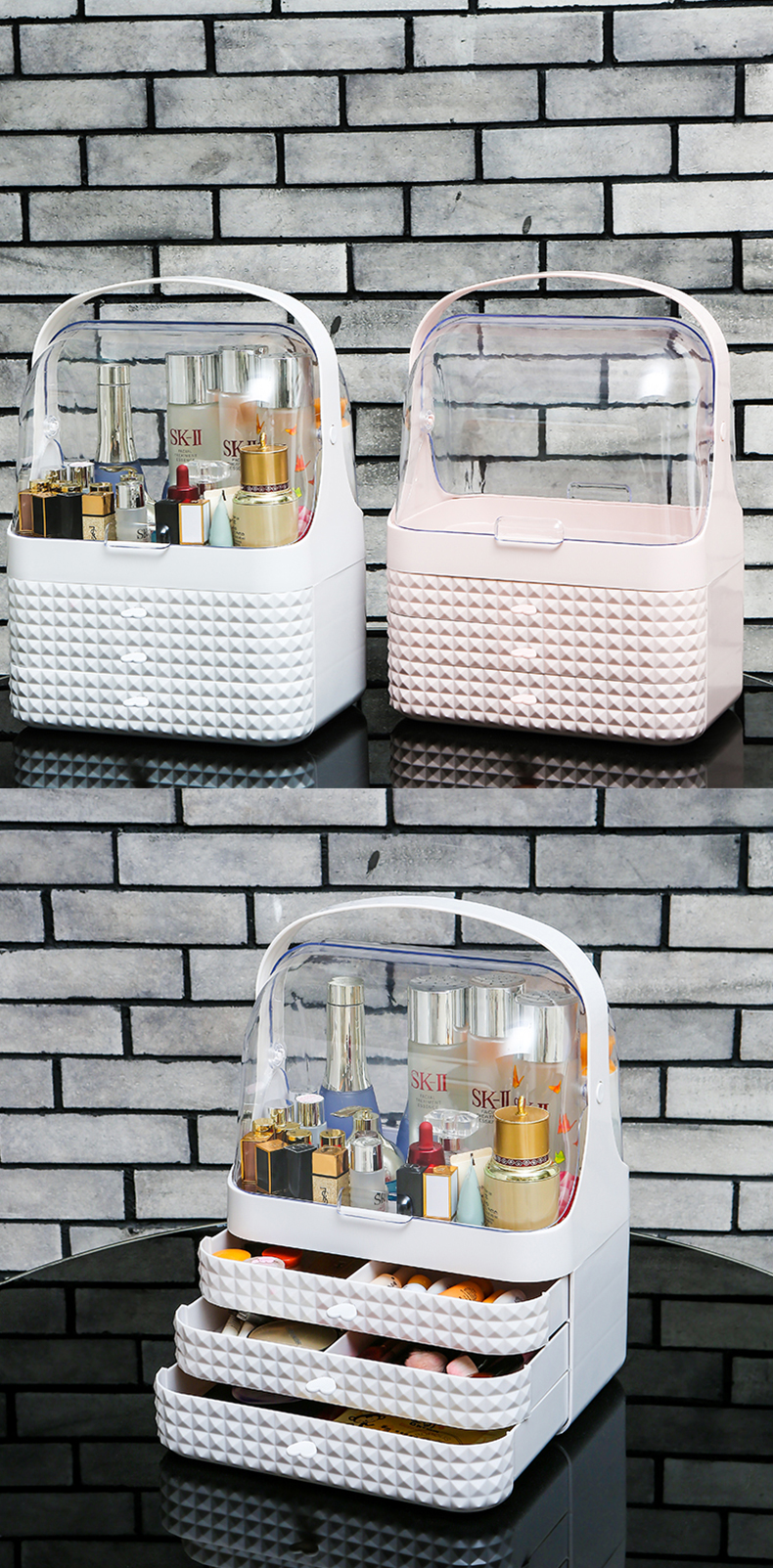 2019 new acrylic large capacity cosmetic box home storage cosmetics storage hard shell box dustproof and waterproof